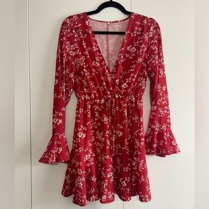 Cute red v-neck red dress